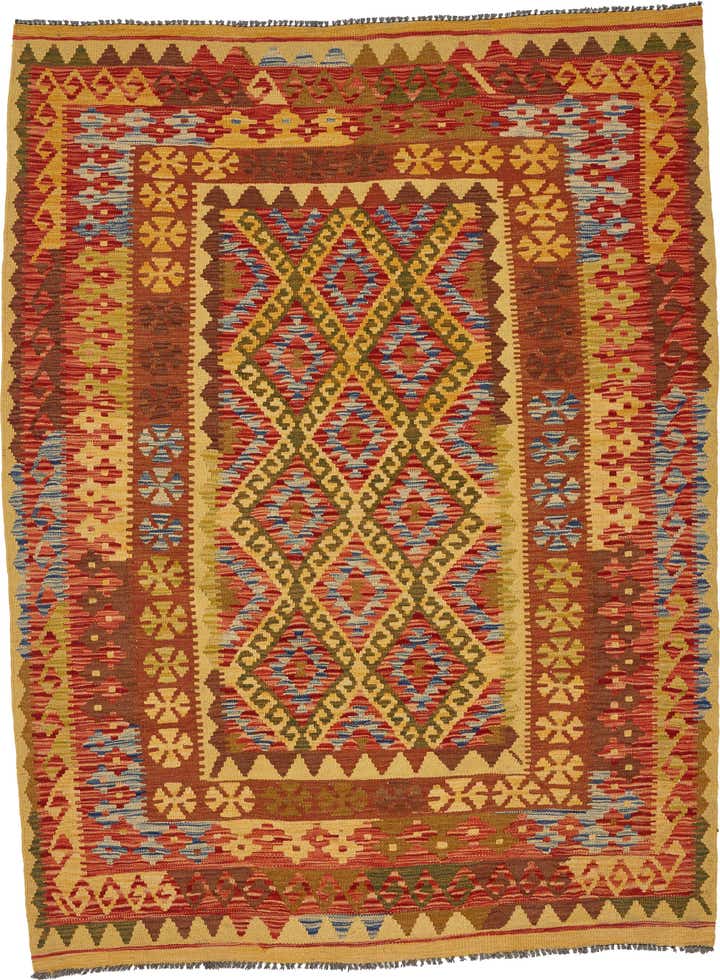 4' 10 x 6' 5 Hand Woven Kilim Maymana Wool Rug