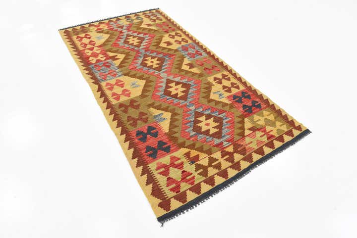 3' 3 x 6' 5 Hand Woven Kilim Maymana Wool Rug