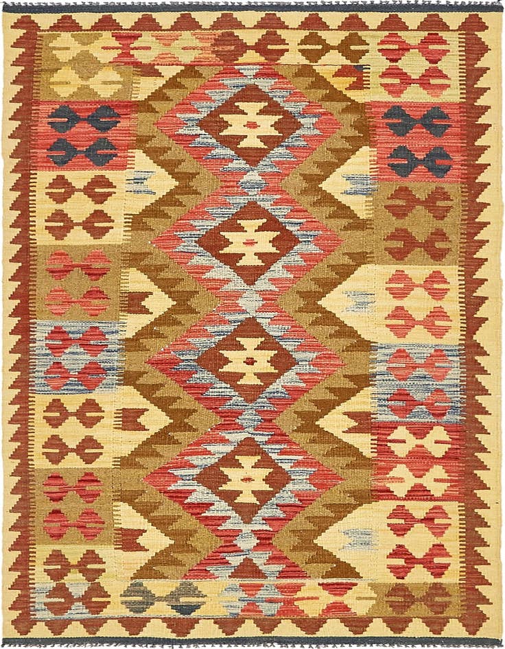 Detail image of 3' 3 x 6' 5 Hand Woven Kilim Maymana Wool Rug