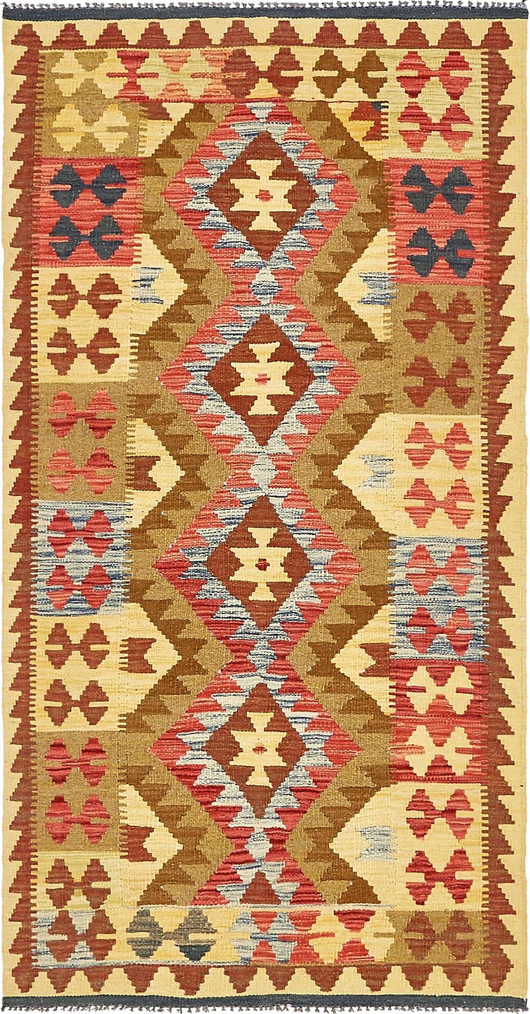 3' 3 x 6' 5 Hand Woven Kilim Maymana Wool Rug
