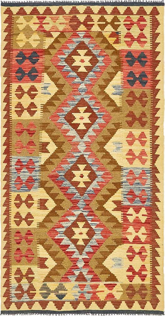 3' 3 x 6' 5 Hand Woven Kilim Maymana Wool Rug