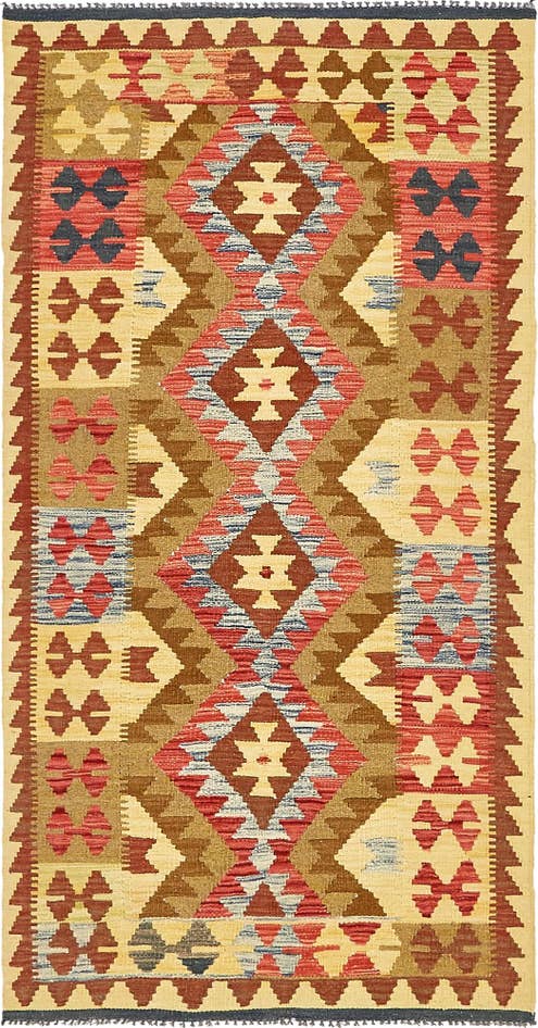 Detail image of 3' 3 x 6' 5 Hand Woven Kilim Maymana Wool Rug