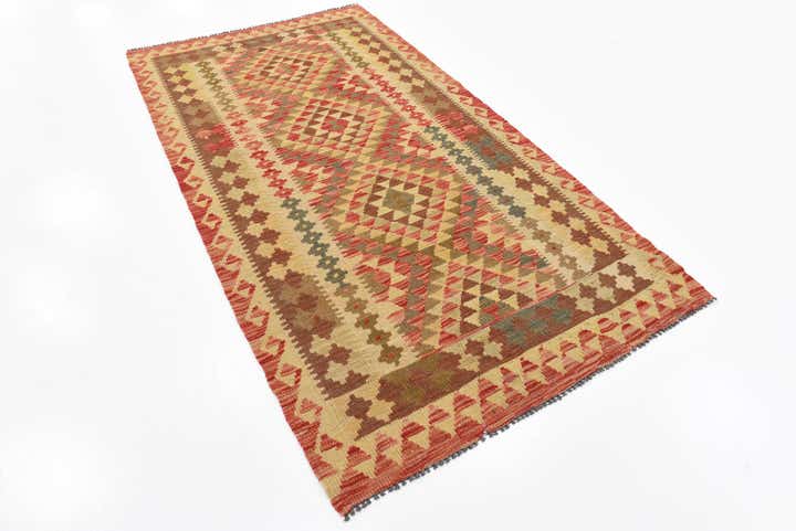 3' 6 x 6' 6 Hand Woven Kilim Maymana Wool Rug