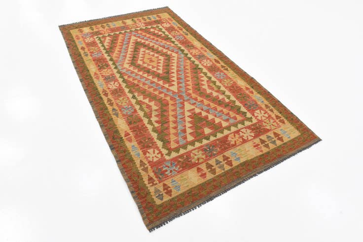 Detail image of 3' 7 x 6' 5 Hand Woven Kilim Maymana Wool Rug