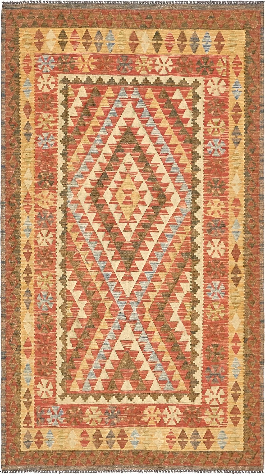 3' 7 x 6' 5 Hand Woven Kilim Maymana Wool Rug