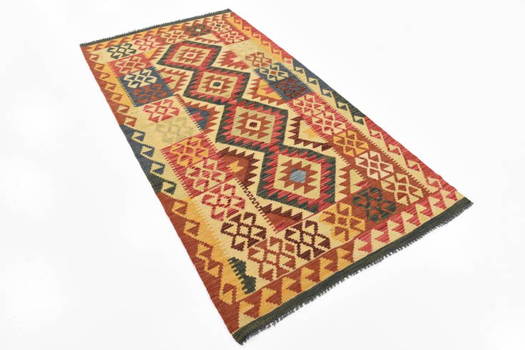 Detail image of 3' 4 x 6' 3 Hand Woven Kilim Maymana Wool Rug