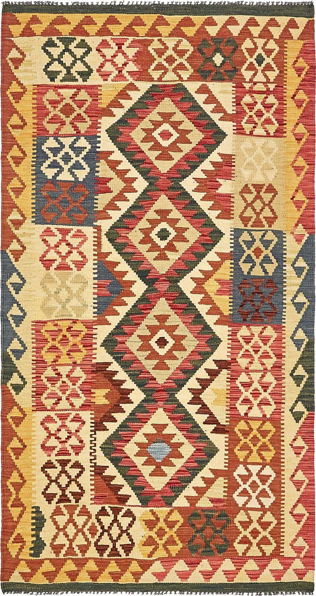3' 4 x 6' 3 Hand Woven Kilim Maymana Wool Rug