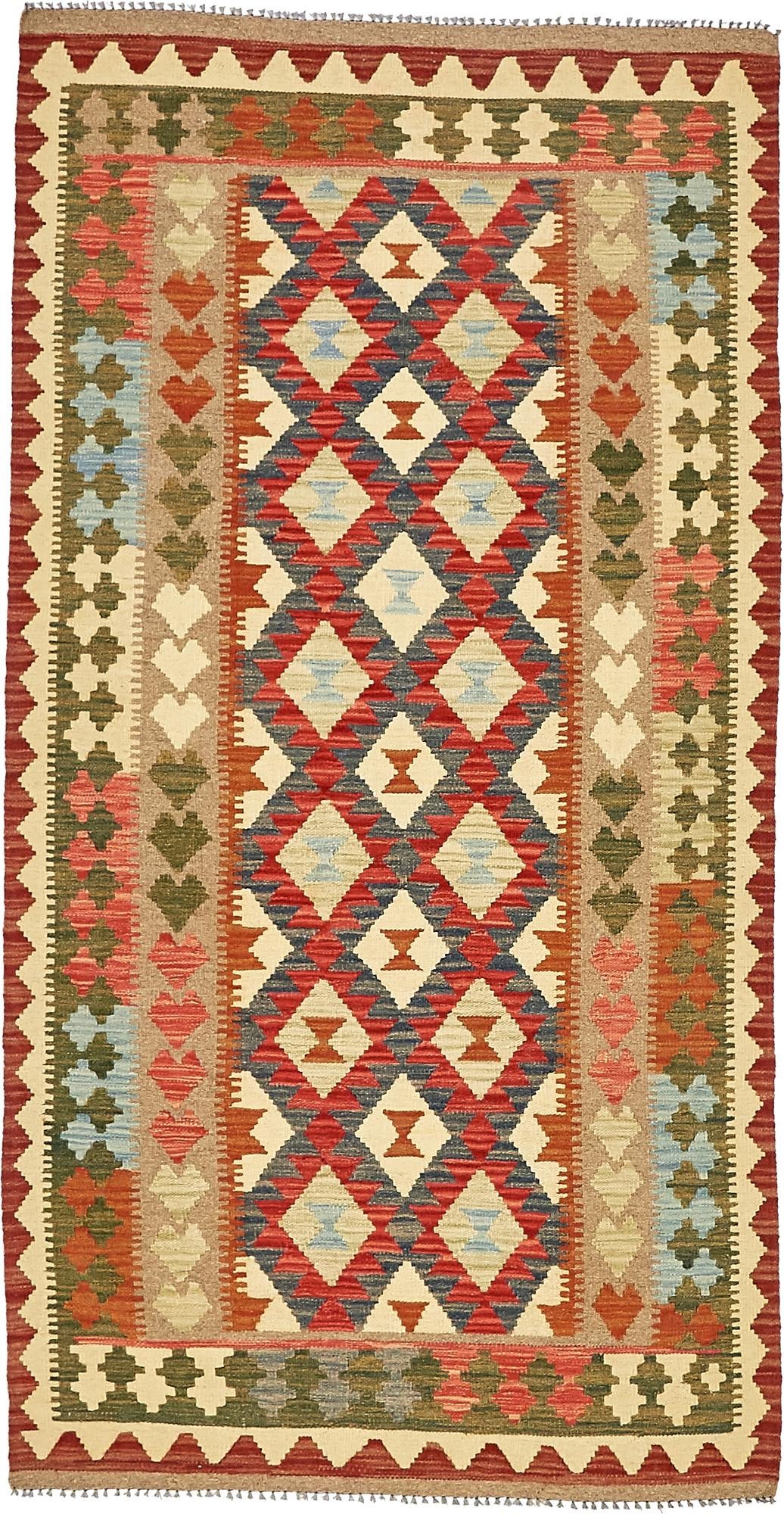 3' 7 x 6' 9 Hand Woven Kilim Maymana Wool Rug