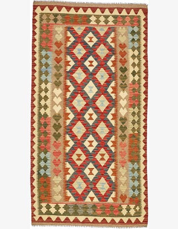 3' 7 x 6' 9 Hand Woven Kilim Maymana Wool Rug