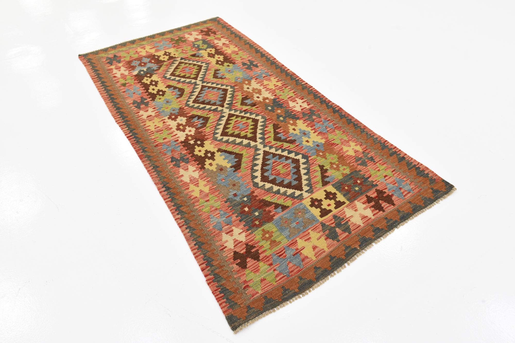 3' 3 x 6' 3 Hand Woven Kilim Maymana Wool Rug