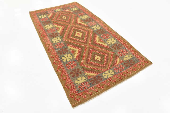 3' 7 x 6' 8 Hand Woven Kilim Maymana Wool Rug