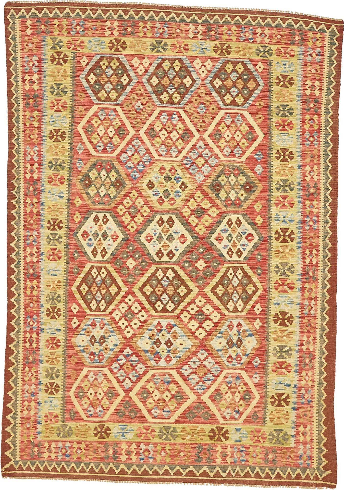 4' 8 x 6' 10 Hand Woven Kilim Maymana Wool Rug