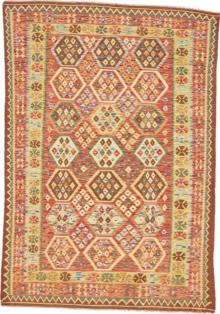4' 8 x 6' 10 Hand Woven Kilim Maymana Wool Rug