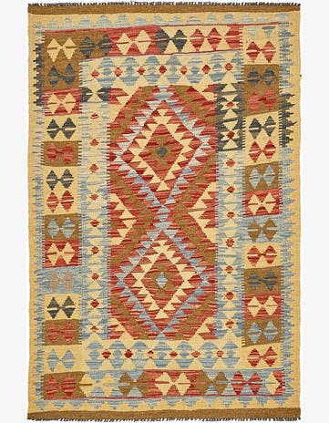3' 3 x 5' Hand Woven Kilim Maymana Wool Rug