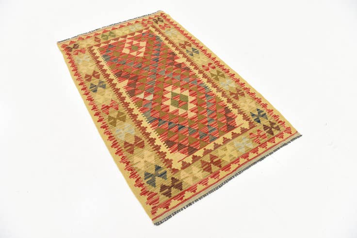 Detail image of 3' 2 x 5' Hand Woven Kilim Maymana Wool Rug
