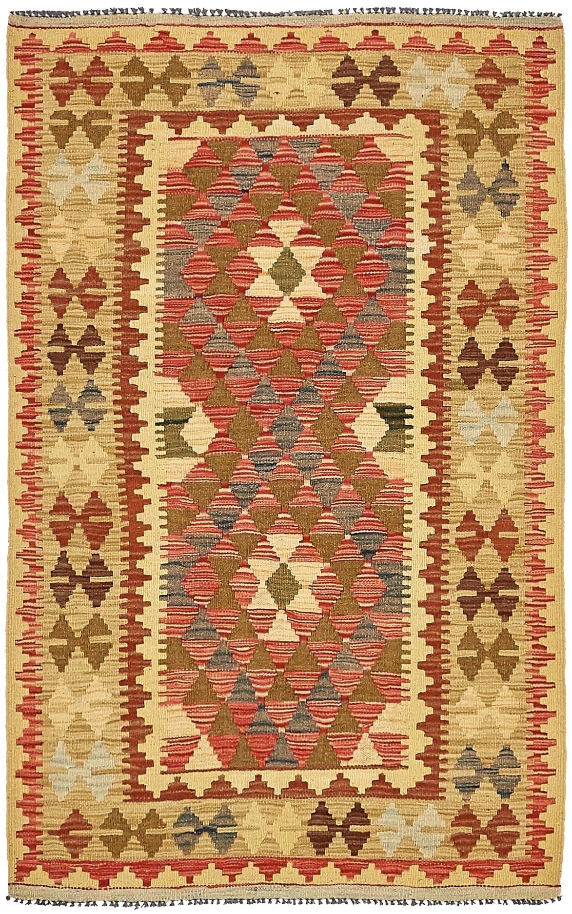 3' 3 x 5' Hand Woven Kilim Maymana Wool Rug
