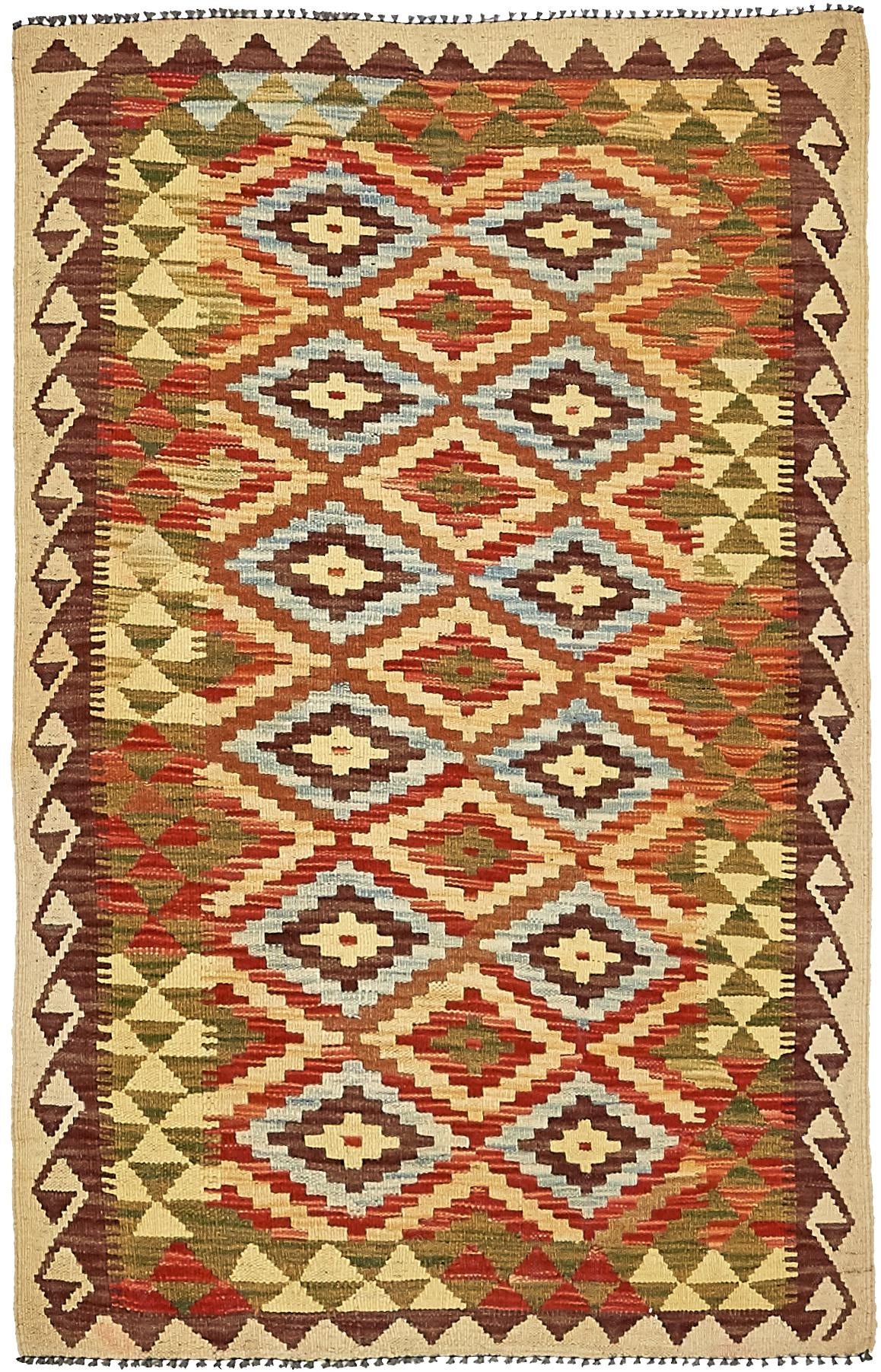 2' 11 x 4' 10 Hand Woven Kilim Maymana Wool Rug