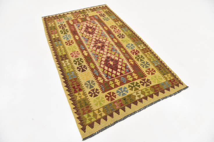 Detail image of 3' 8 x 6' 2 Hand Woven Kilim Maymana Wool Rug