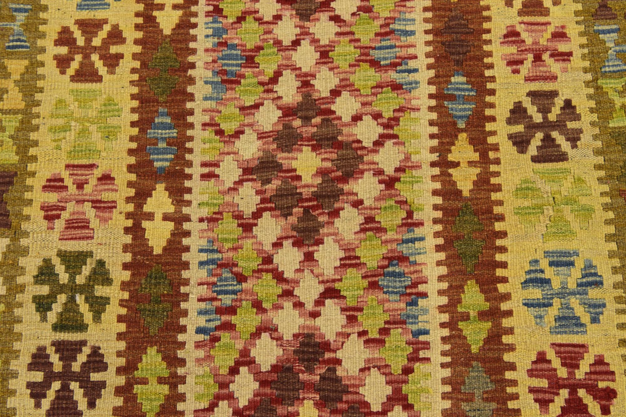3' 8 x 6' 2 Hand Woven Kilim Maymana Wool Rug