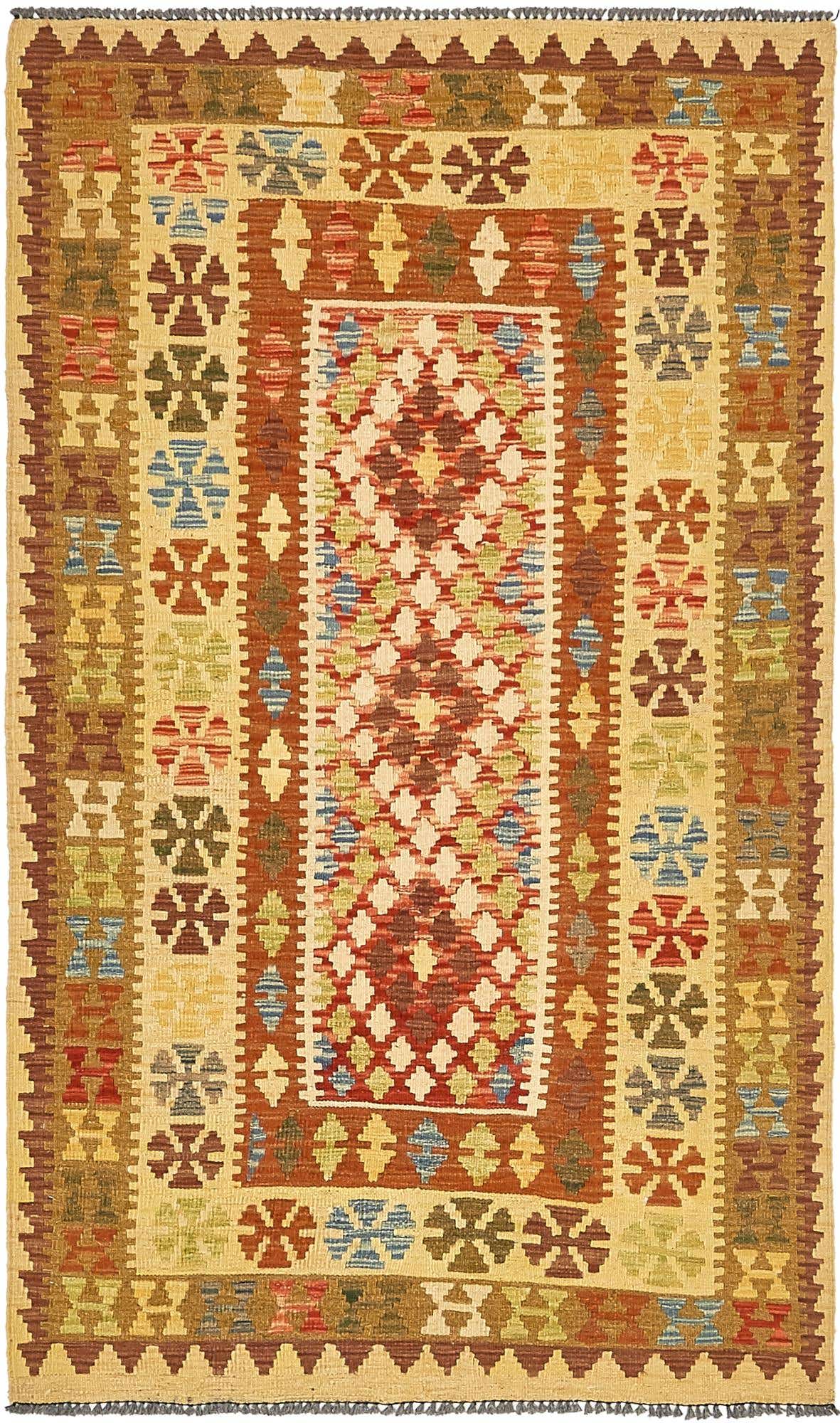 3' 8 x 6' 2 Hand Woven Kilim Maymana Wool Rug