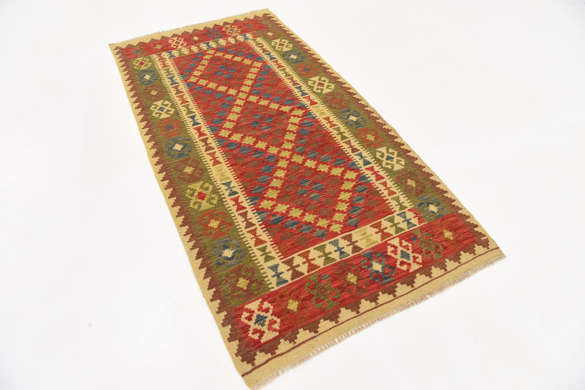 3' 3 x 6' 3 Hand Woven Kilim Maymana Wool Rug