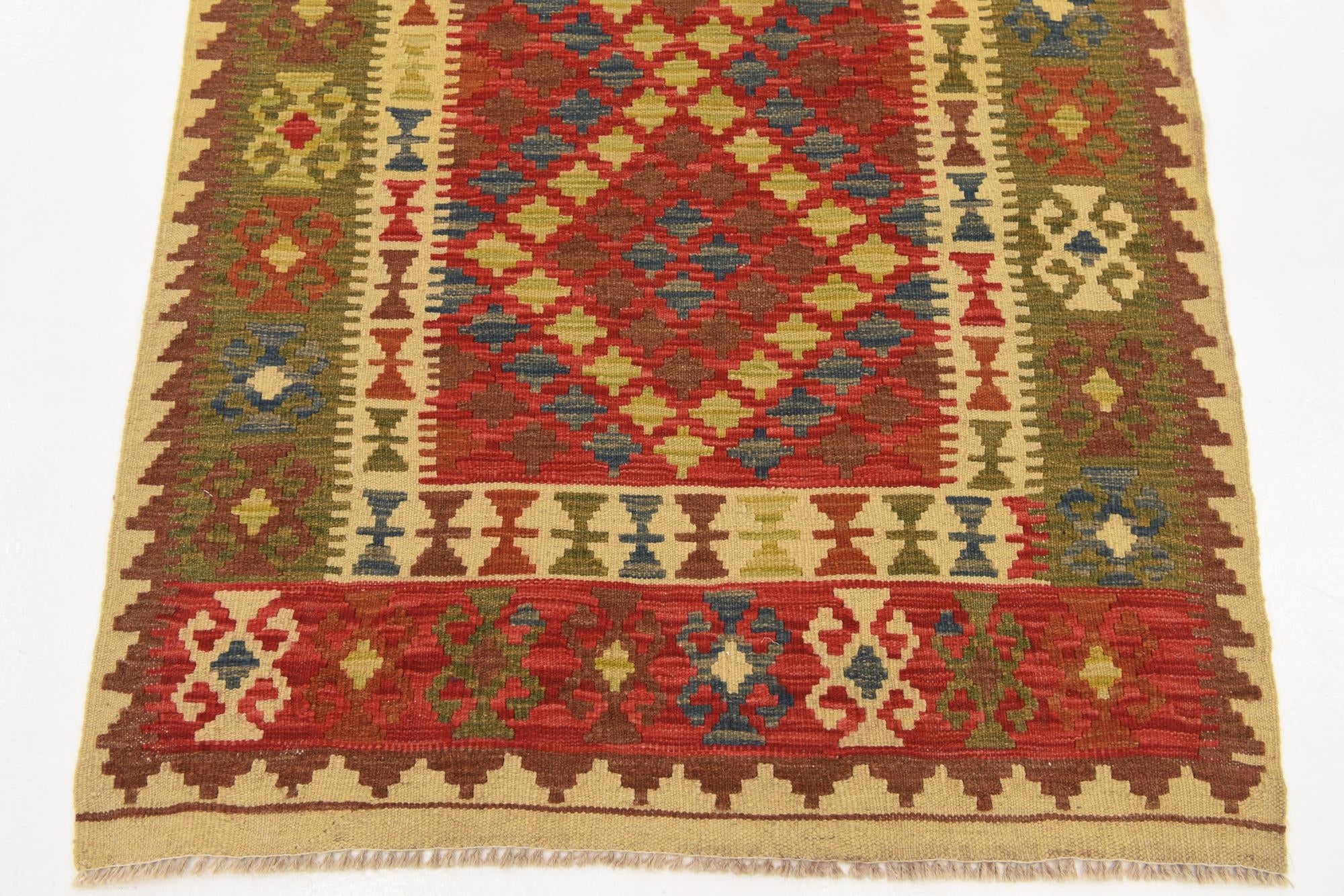 3' 3 x 6' 3 Hand Woven Kilim Maymana Wool Rug