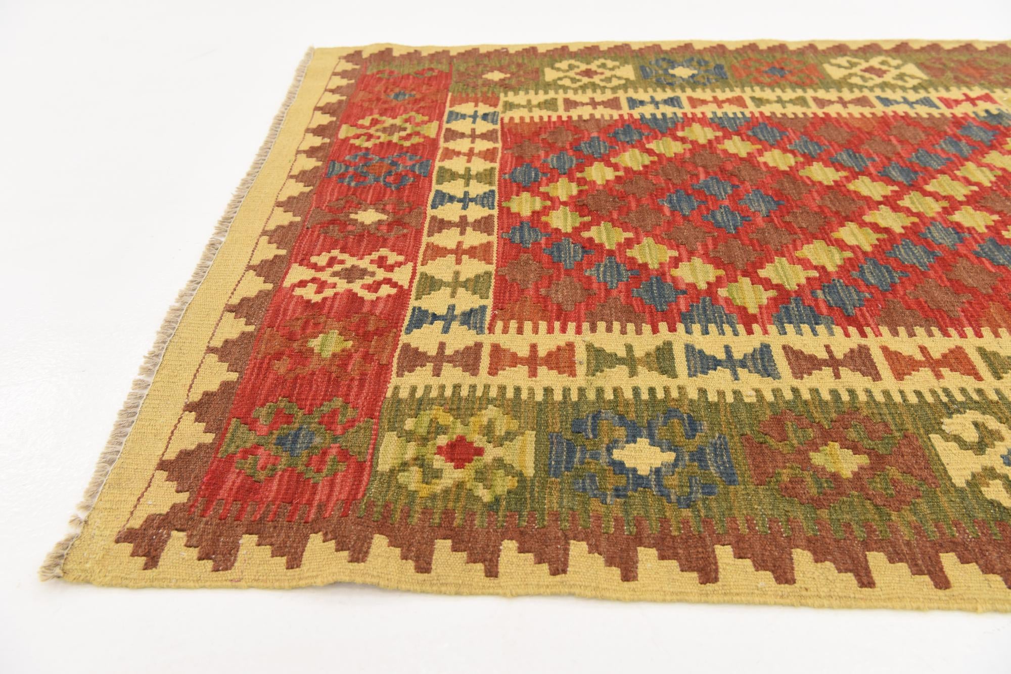 3' 3 x 6' 3 Hand Woven Kilim Maymana Wool Rug