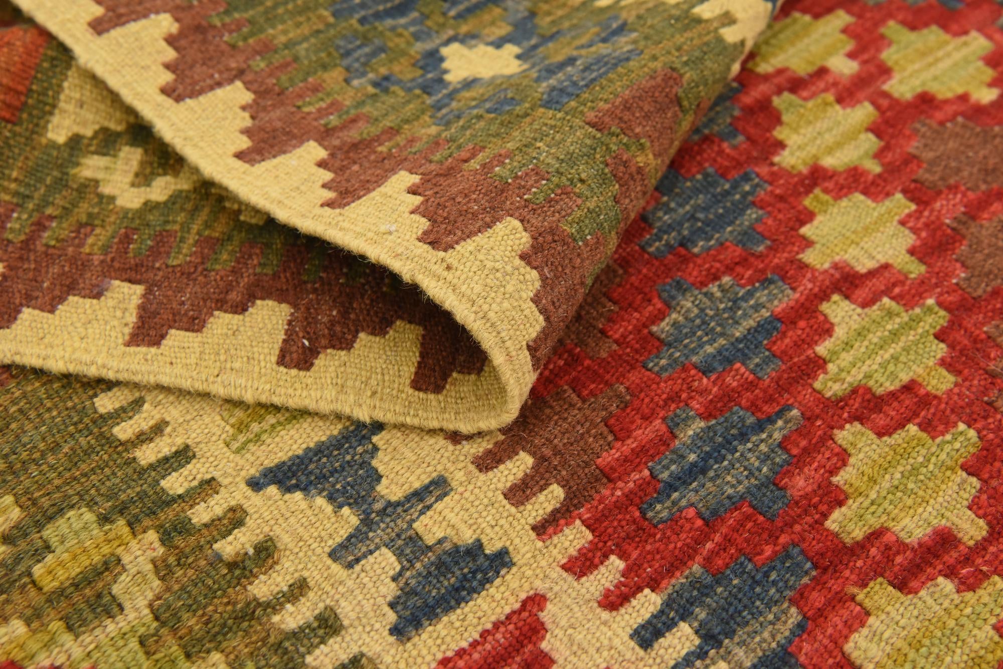 3' 3 x 6' 3 Hand Woven Kilim Maymana Wool Rug