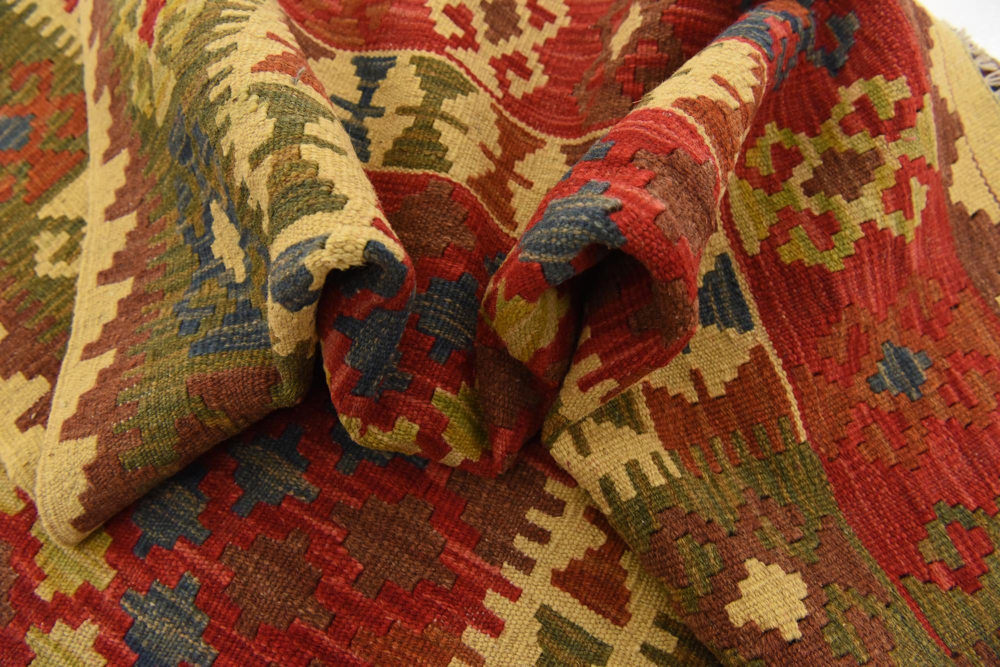 3' 3 x 6' 3 Hand Woven Kilim Maymana Wool Rug