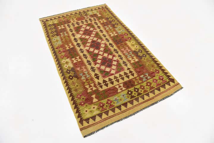 3' 4 x 5' 5 Hand Woven Kilim Maymana Wool Rug