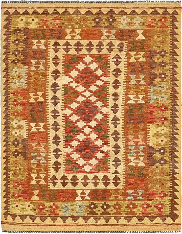 Detail image of 3' 4 x 5' 5 Hand Woven Kilim Maymana Wool Rug