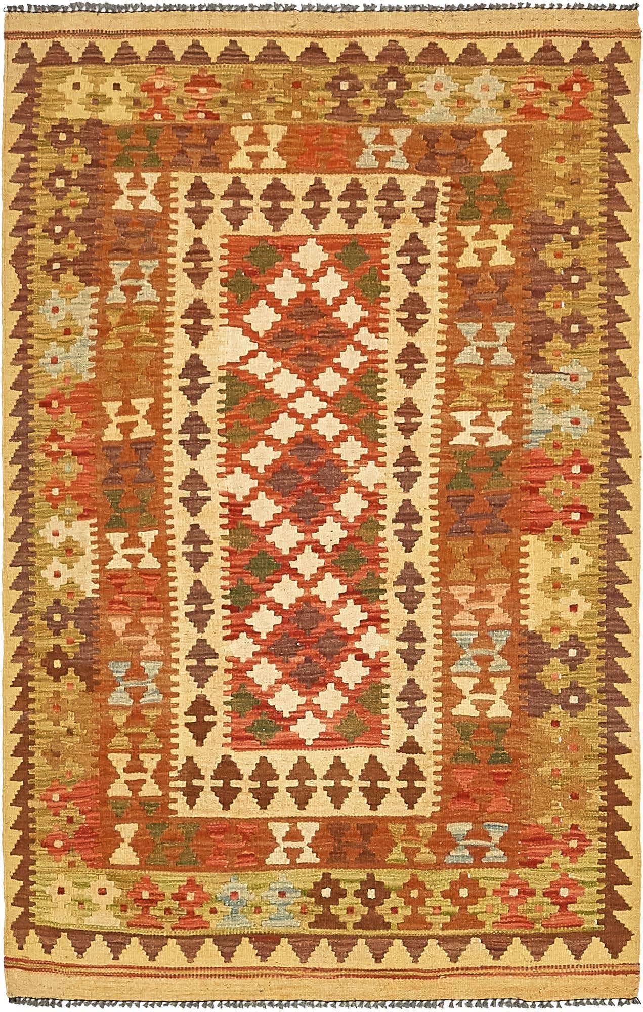 3' 4 x 5' 5 Hand Woven Kilim Maymana Wool Rug