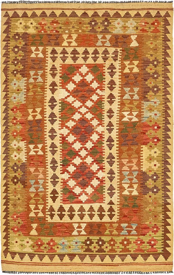 Detail image of 3' 4 x 5' 5 Hand Woven Kilim Maymana Wool Rug