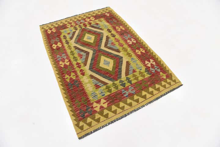 3' 5 x 4' 10 Hand Woven Kilim Maymana Wool Rug