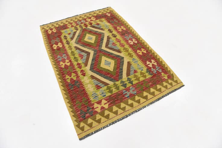Detail image of 3' 5 x 4' 10 Hand Woven Kilim Maymana Wool Rug