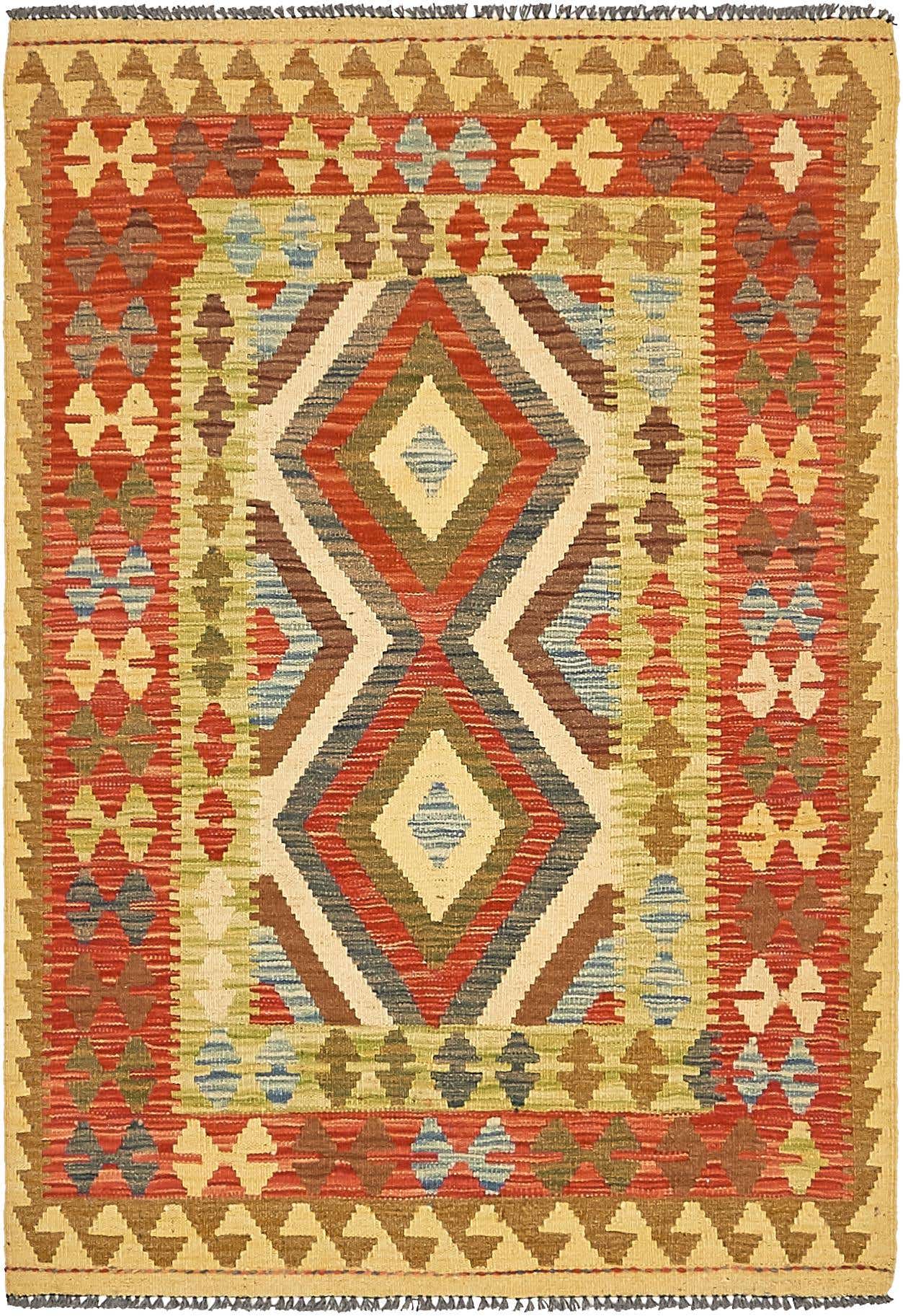 3' 5 x 4' 10 Hand Woven Kilim Maymana Wool Rug
