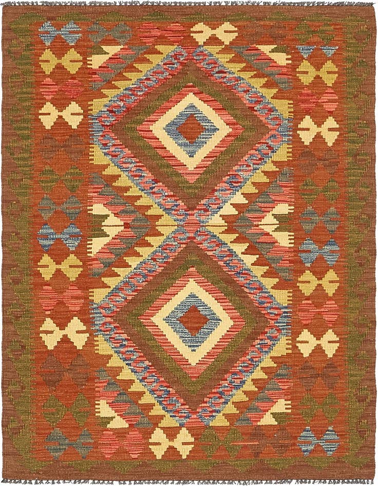 Detail image of 3' 4 x 5' 7 Hand Woven Kilim Maymana Wool Rug