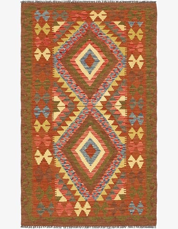 3' 4 x 5' 7 Hand Woven Kilim Maymana Wool Rug