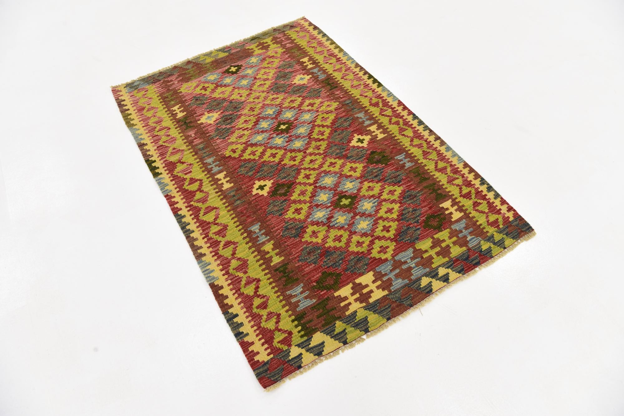 100cm x 140cm Tejido a mano Kilim Maymana Alfombra Lana