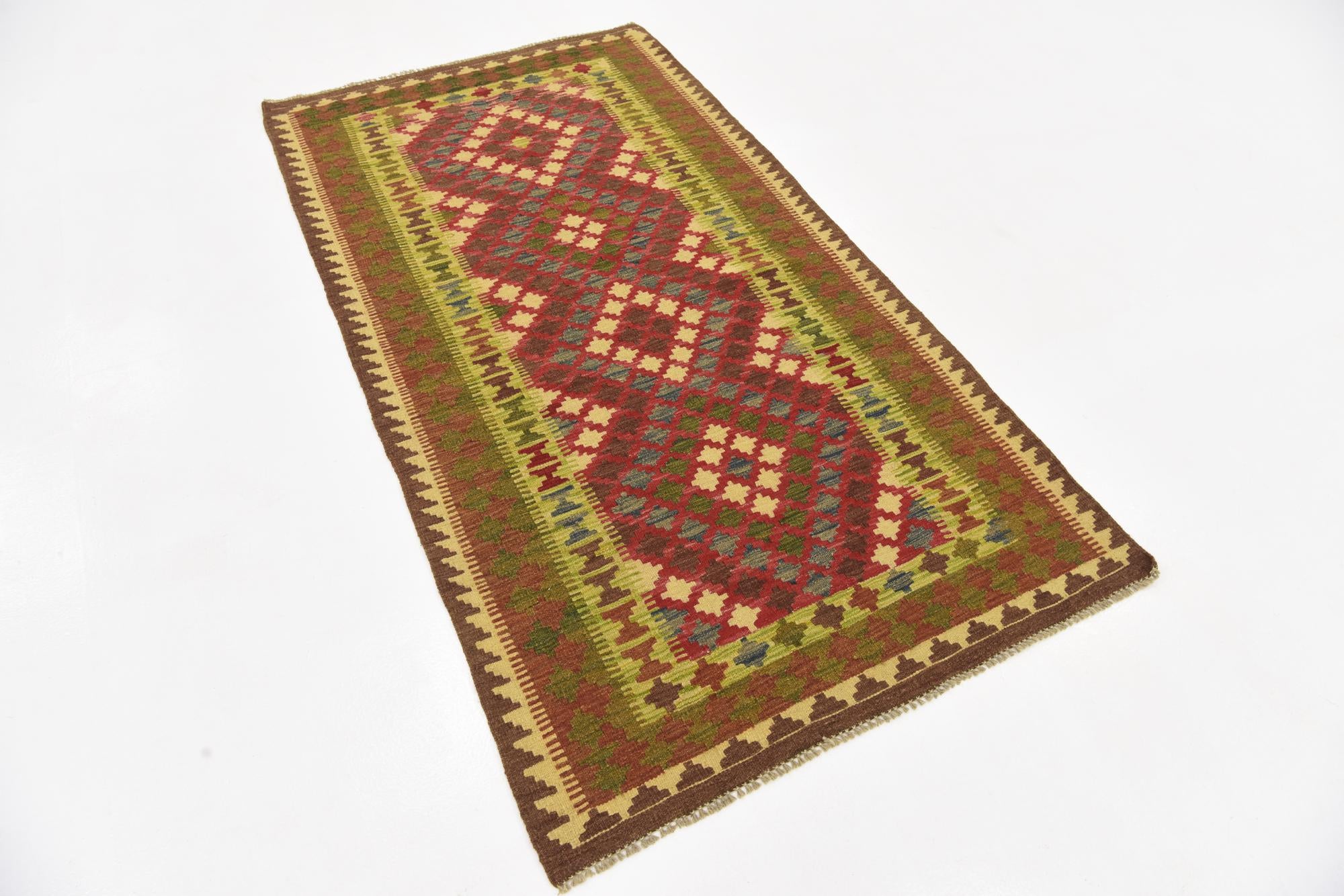 3' 4 x 6' 3 Hand Woven Kilim Maymana Wool Rug