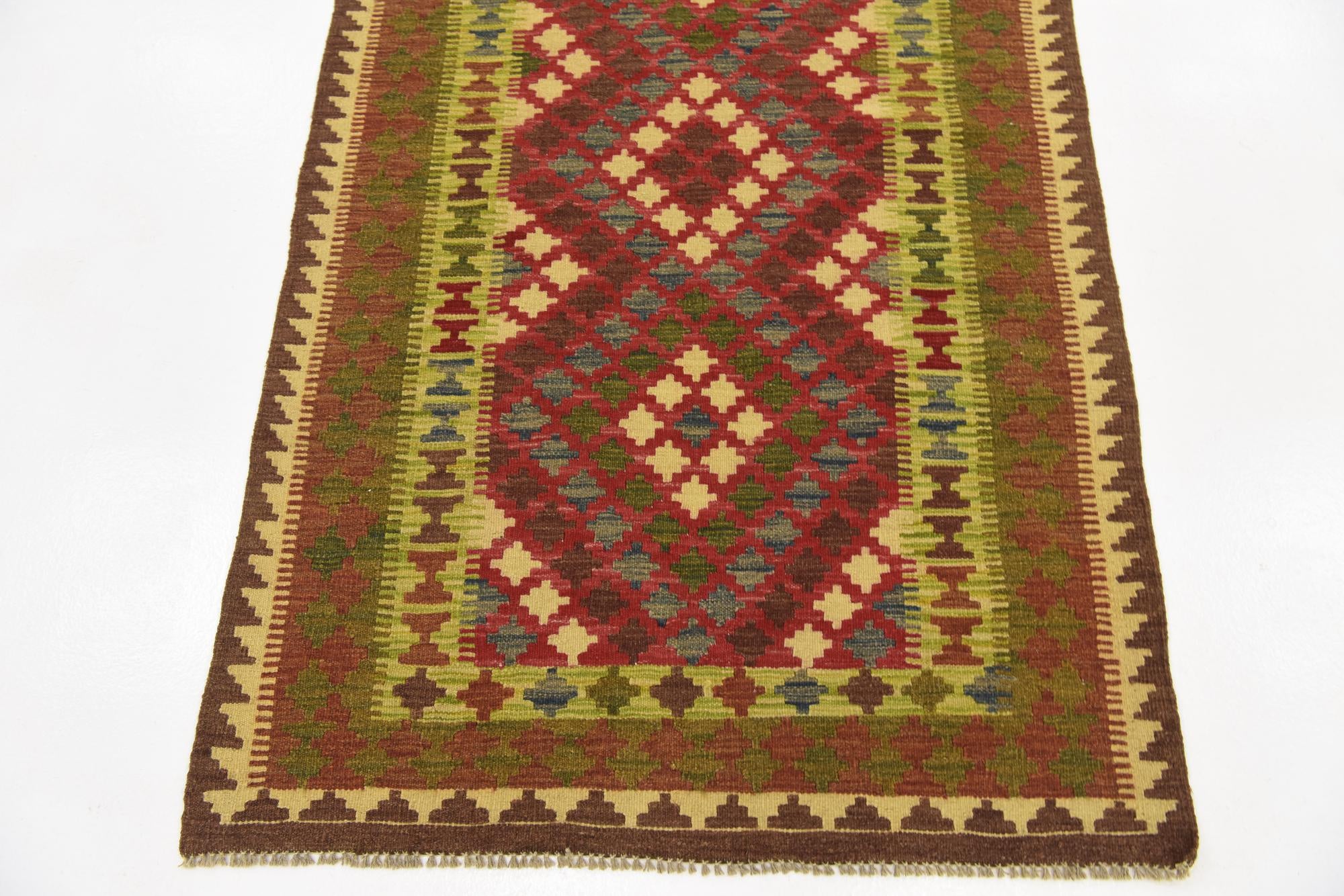 3' 4 x 6' 3 Hand Woven Kilim Maymana Wool Rug