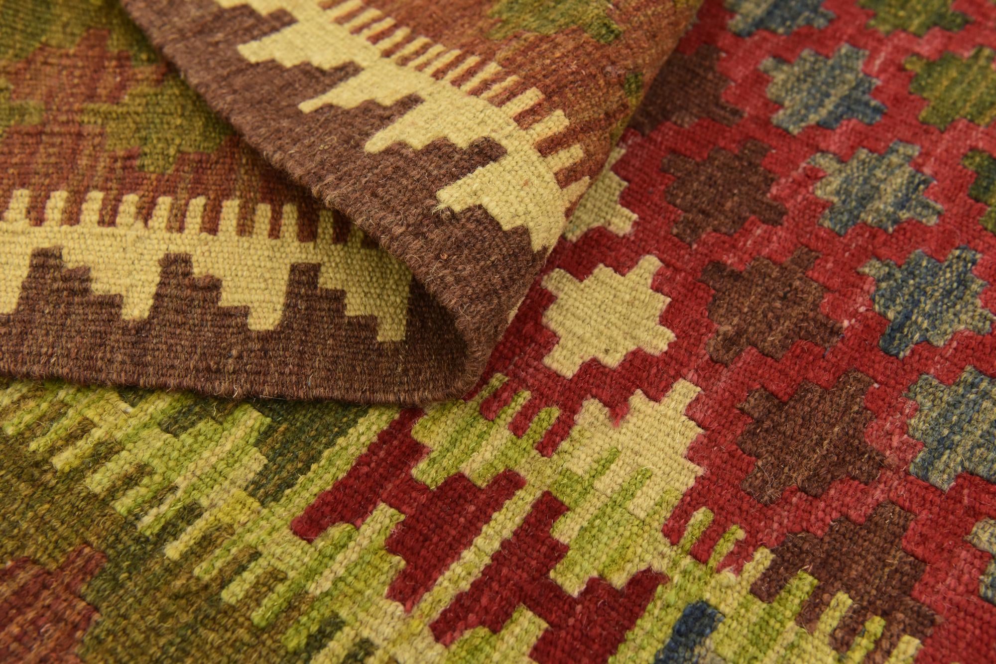 3' 4 x 6' 3 Hand Woven Kilim Maymana Wool Rug