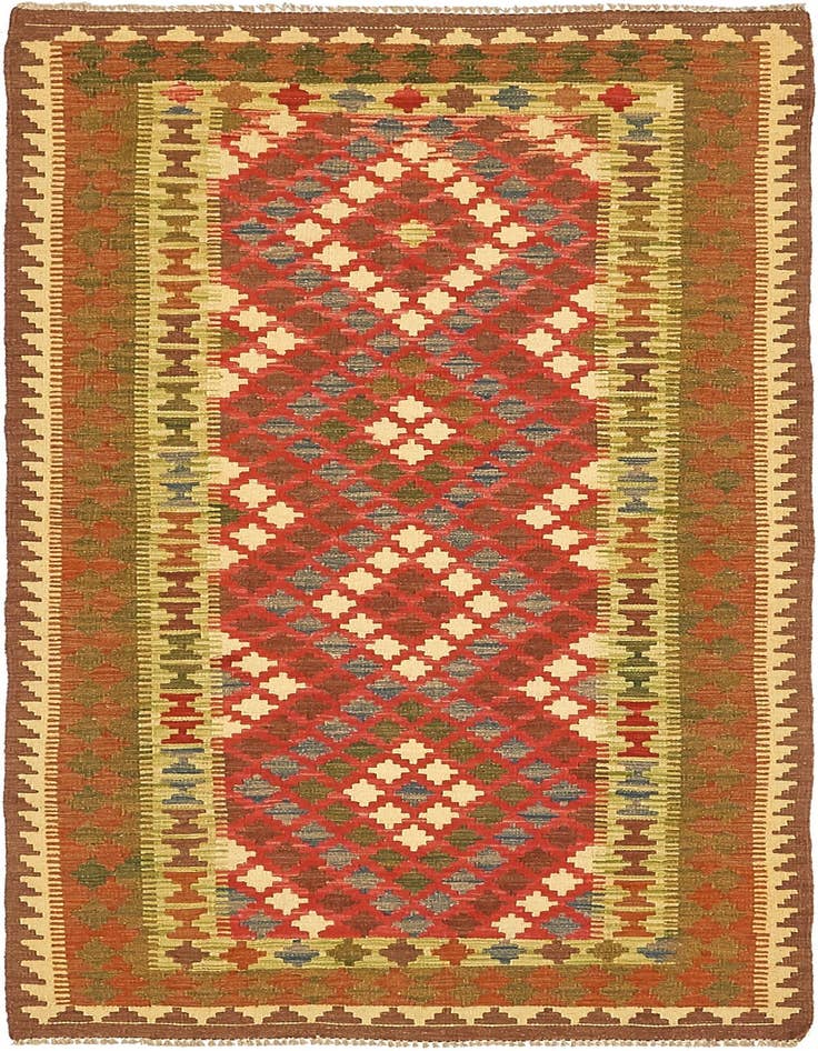 Detail image of 3' 4 x 6' 3 Hand Woven Kilim Maymana Wool Rug