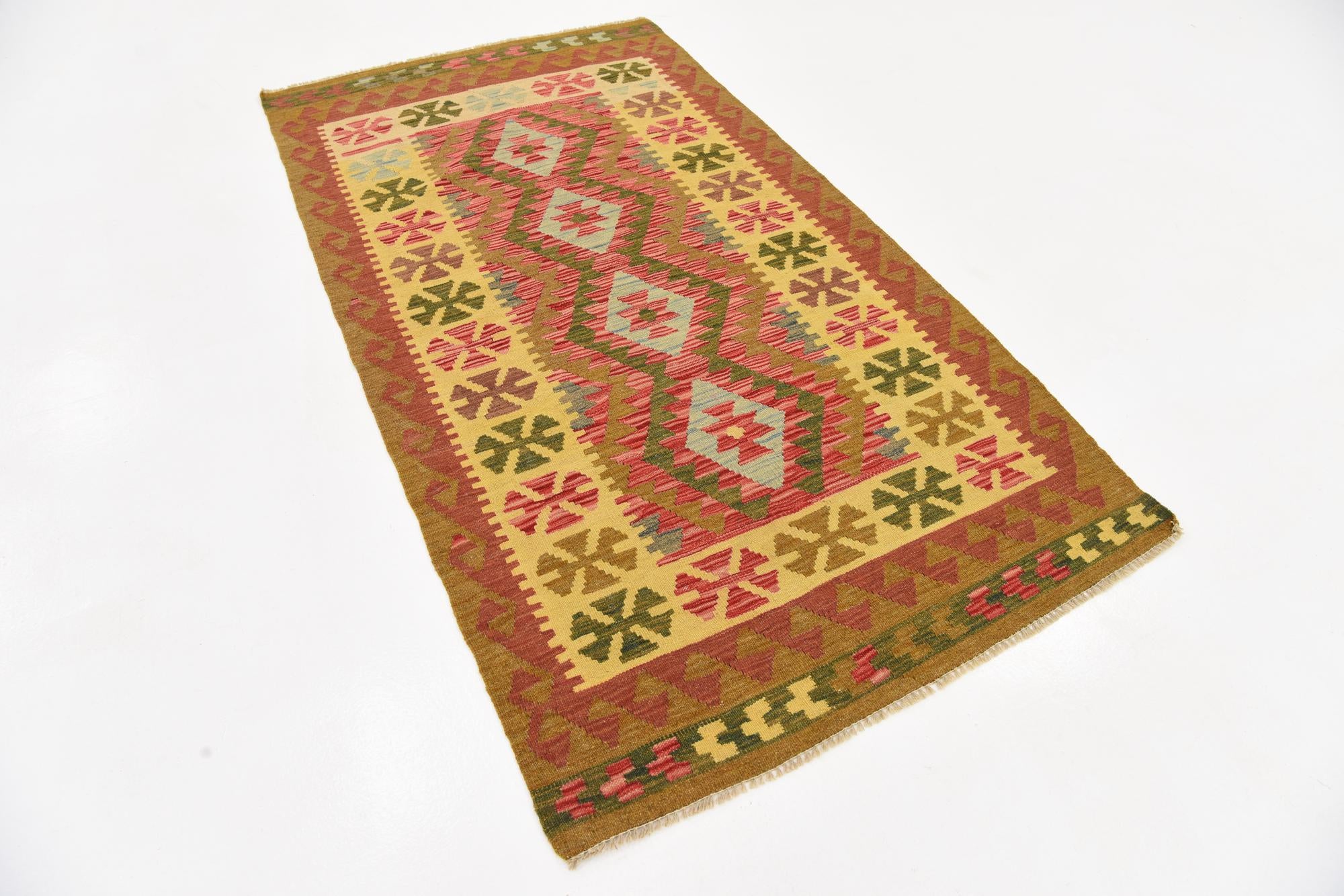 3' 4 x 6' 6 Hand Woven Kilim Maymana Wool Rug