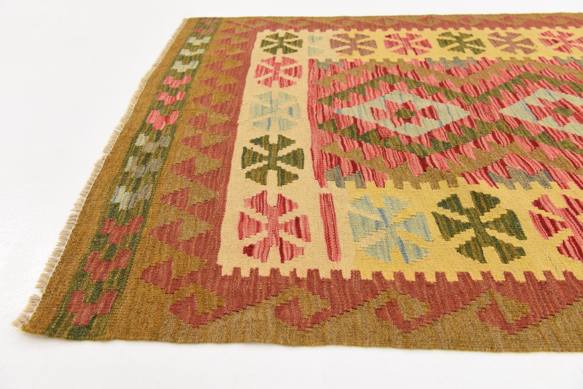 3' 4 x 6' 6 Hand Woven Kilim Maymana Wool Rug