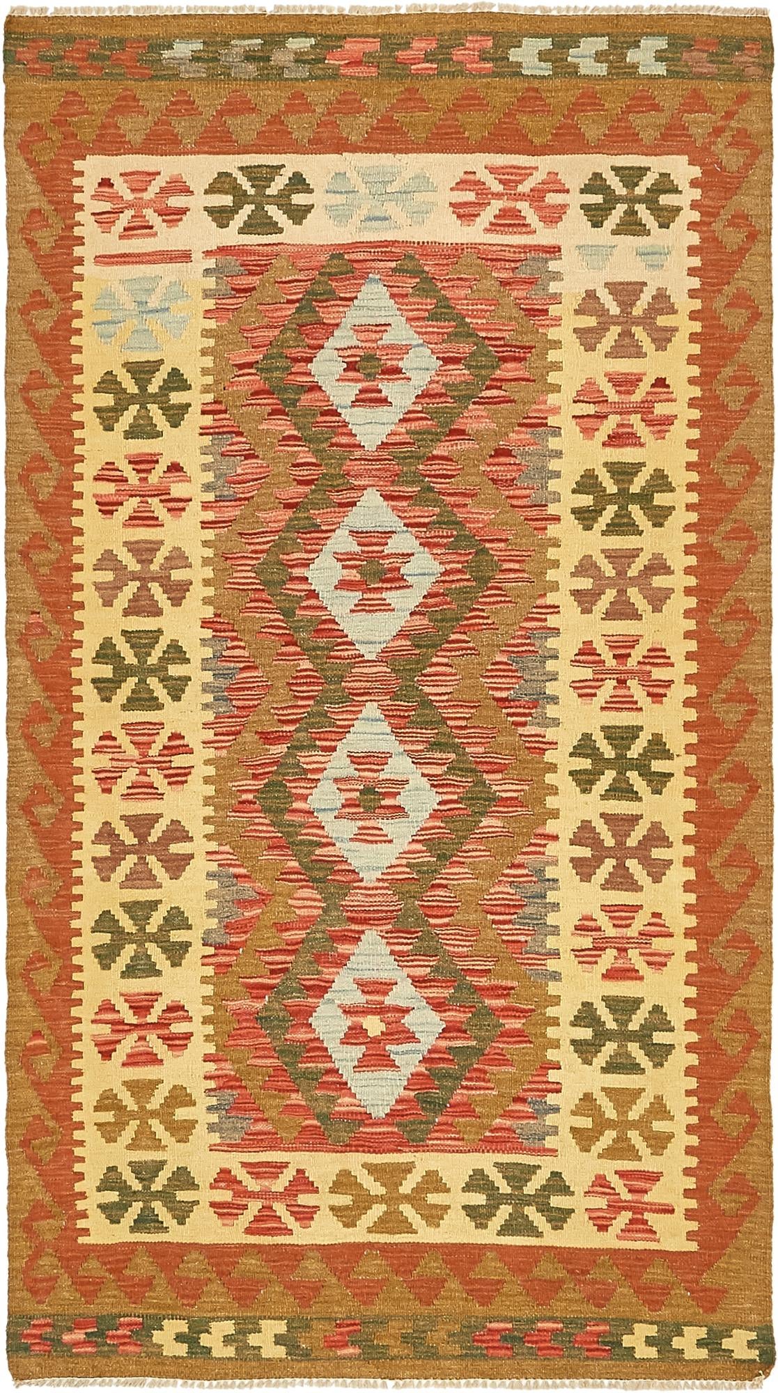 3' 4 x 6' 6 Hand Woven Kilim Maymana Wool Rug