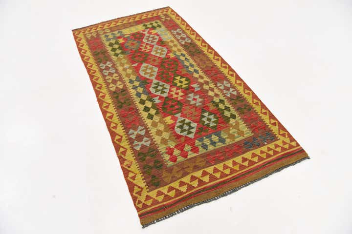 3' 4 x 6' 3 Hand Woven Kilim Maymana Wool Rug