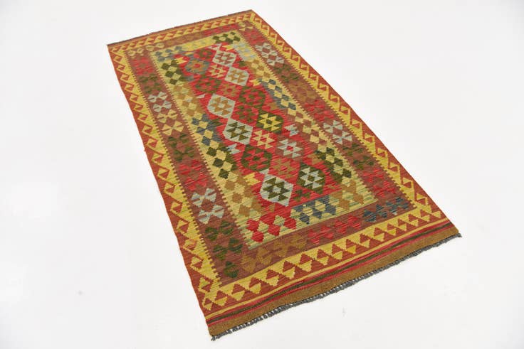 Detail image of 3' 4 x 6' 3 Hand Woven Kilim Maymana Wool Rug