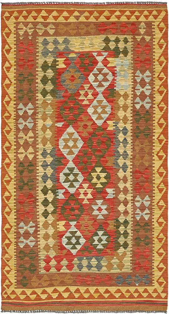 3' 4 x 6' 3 Hand Woven Kilim Maymana Wool Rug