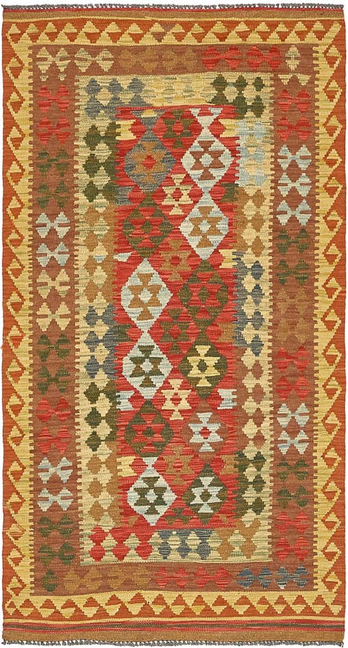 Detail image of 3' 4 x 6' 3 Hand Woven Kilim Maymana Wool Rug